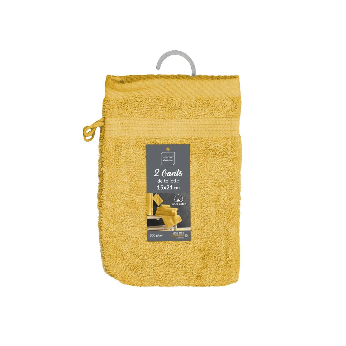 Douceur d'Intérieur, Mimosa 1801475 Face Cloths 15 x 21 cm 100% Cotton Pack of 2