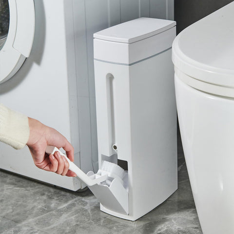 HIKENRI 4.5L Bathroom Bin with Lid, White Plastic Bin with Toilet Brush, Rectangular, Smooth Finish, 1 Count