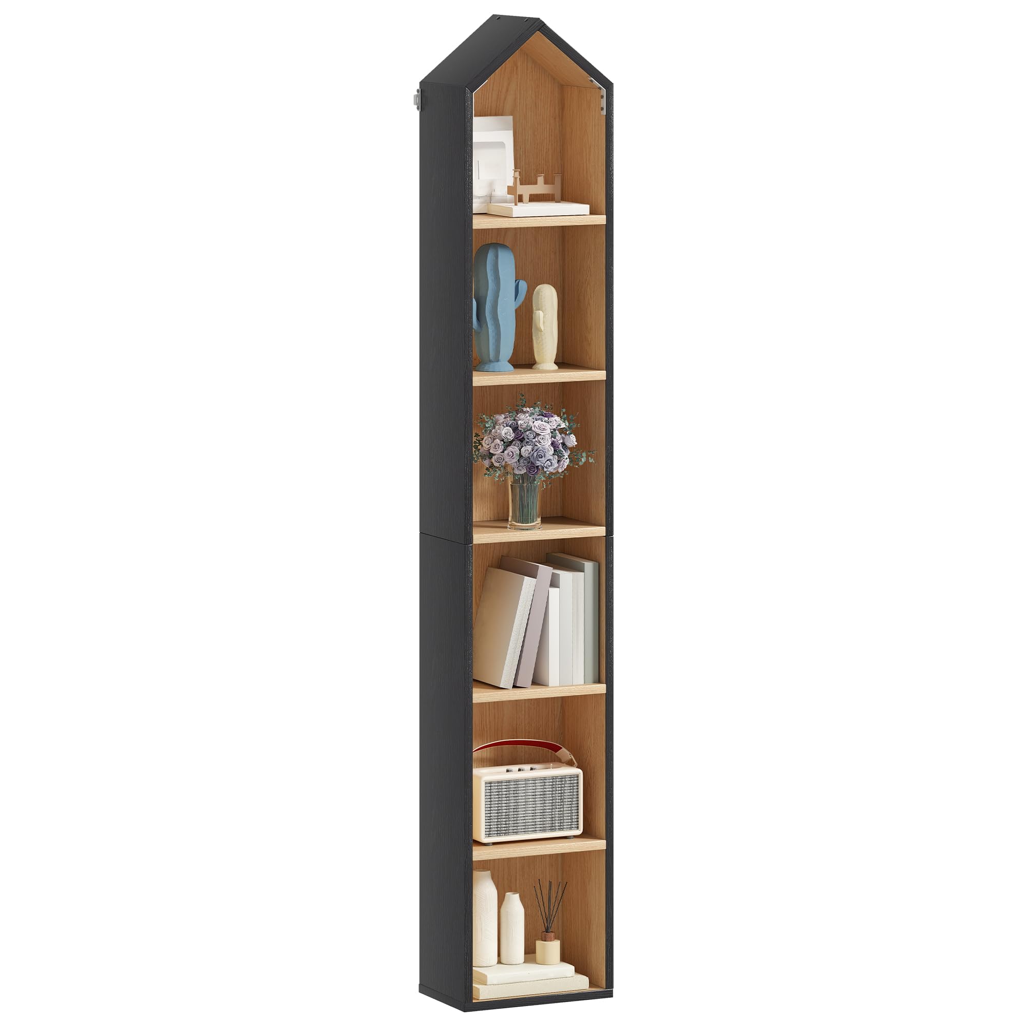 YITAHOME 6-Tier Bookshelf, Bookcase Unit White Frame & Natural Oak Interior, Space-Saving Design for Home & Office, B & Oak, 30W × 23.5D × 181H CM