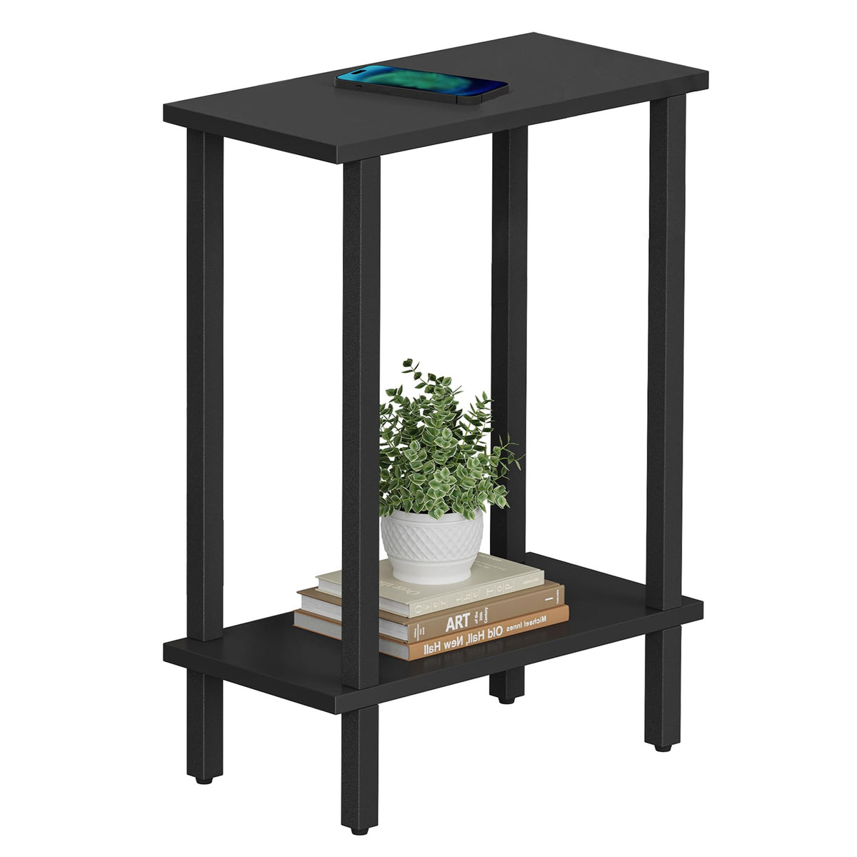 TUTOTAK Small Side Table, Narrow End Table, Skinny Sofa Table, Slim Nightstand, Living Room, Bed Room, Black TB01BK062EU