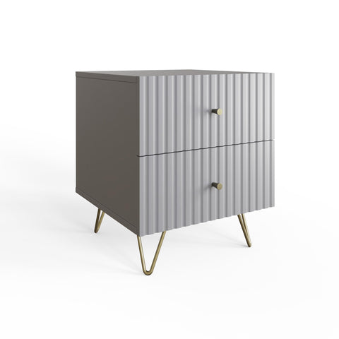GFW FW Thalia Bedside Table Set of 2, Modern Grey Nightstands with Textured Finish & 2 Drawer Storage