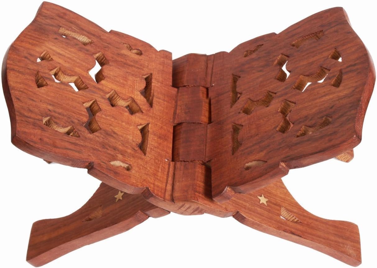 IBLAY Beautifully Hand Carved Quaran Holy Geeta Bible Holder Support Folding Religious Prayer Stand Wooden Holy Book Stand