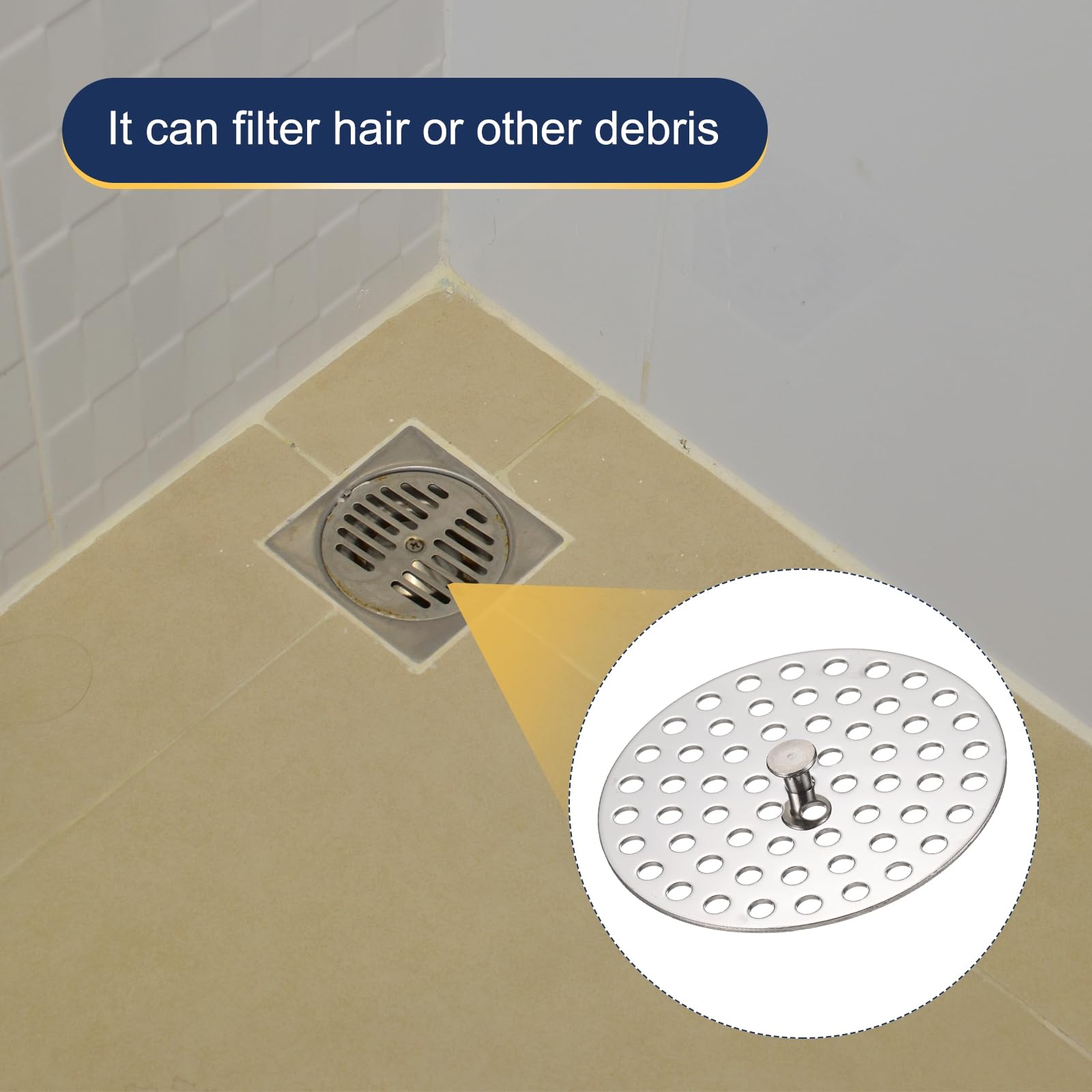 sourcing map Shower Drain Hair Catcher, 3 inch Stainless Steel Round Floor Drain Cover Anti-Clogging Protection Cover Replacement for Furniture