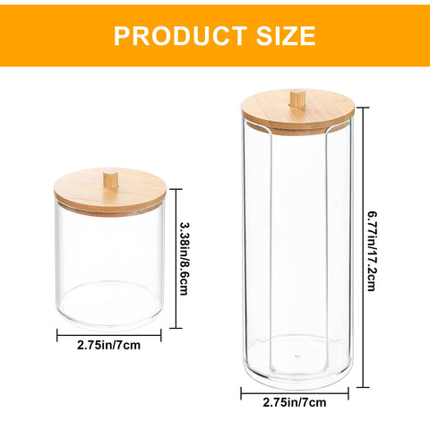 Fulushouxi 2 Pcs Cotton Pad Holder, Cotton Wool Bud/Swab/Ball Holder, Bathroom Qtip Dispenser Jars Canisters Holders for Vanity Cotton Ball Qtip