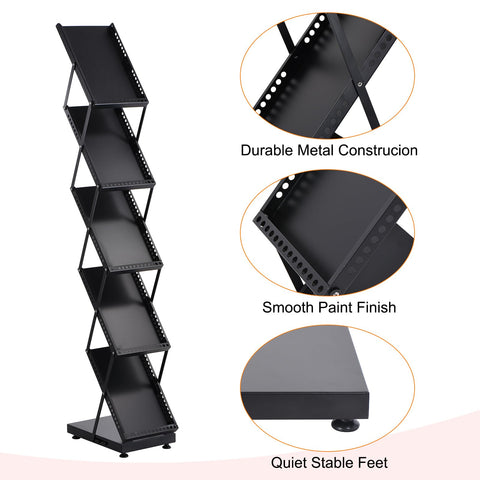 PATIKIL Foldable Magazine Display Racks Floor Standing 5 Layers Brochure Stand Catalog Literature Holder with Wheels for Hotel, Exhibition