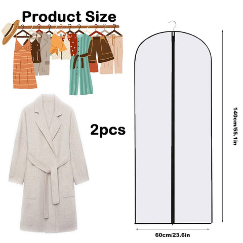 2PCS Dress Bags Covers Long Garment Covers Bag Dress Bag Long Dress Bags Covers Translucent with Zip Waterproof Dustproof Dress Covers Garment Bags