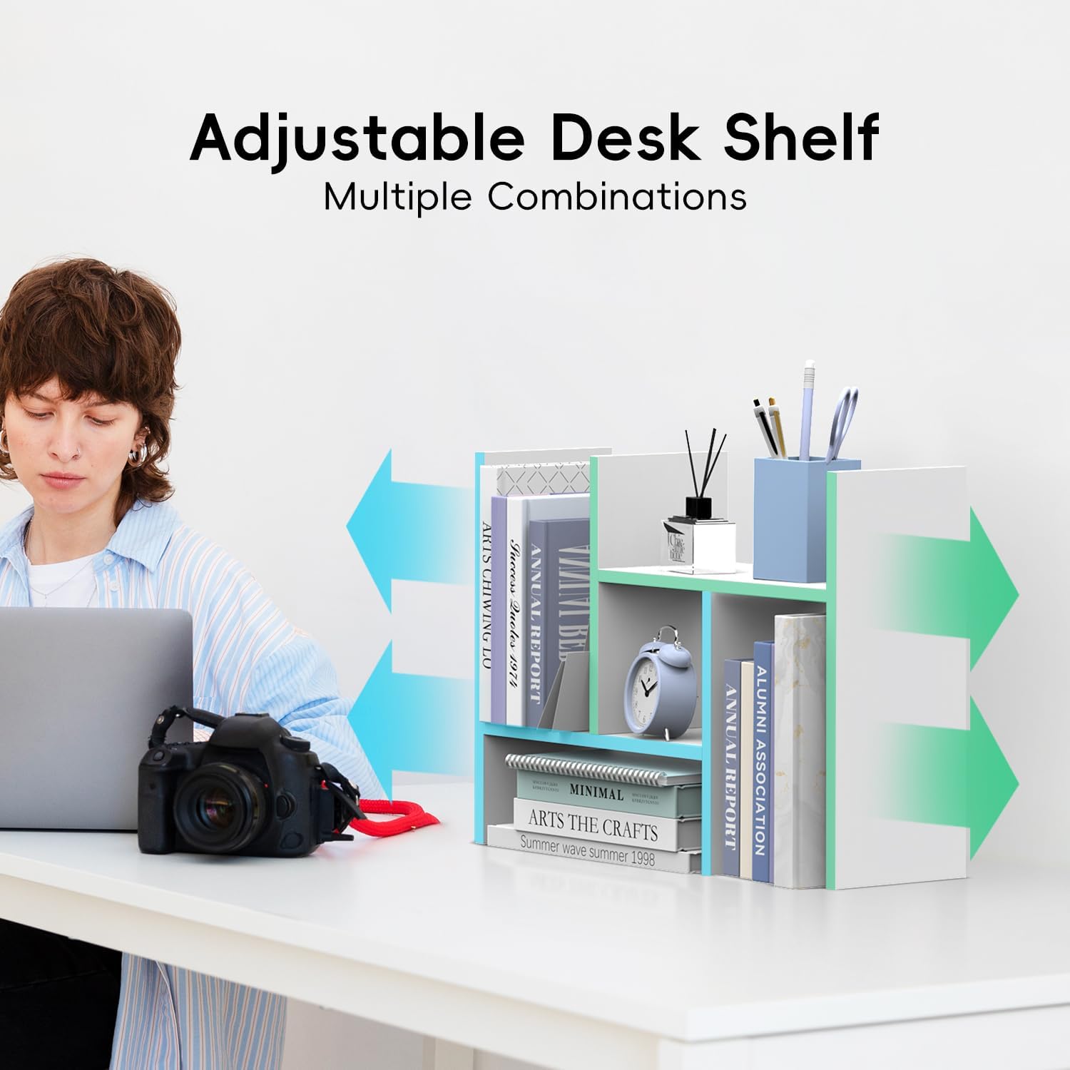 SUPEASY Wood Desk Shelf, 5-Unit Desktop Organizer Adjustable Desktop Shelves, Wood Tabletop Bookshelf Desk Organizers and Accessories for Home Office