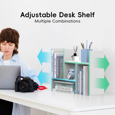 SUPEASY Wood Desk Shelf, 5-Unit Desktop Organizer Adjustable Desktop Shelves, Wood Tabletop Bookshelf Desk Organizers and Accessories for Home Office