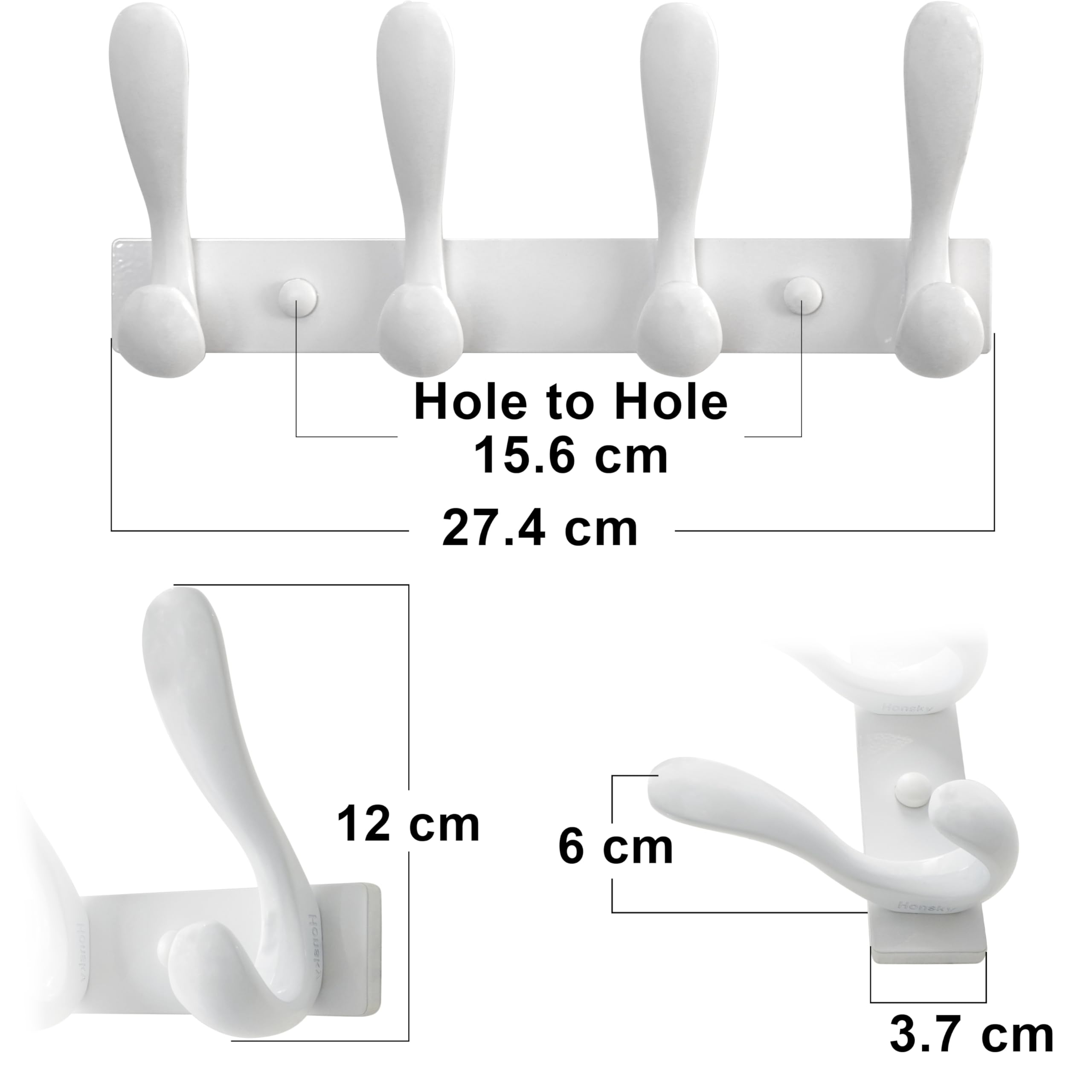 HONSKY Wall Coat Rack, Towel Rack,Metal Wall Coat Hanger with 4 Double Hooks (8 Hook), for Hanging Coat, Hat, Bag, in Hallway Entryway, White