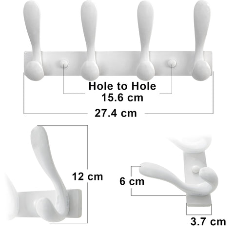HONSKY Wall Coat Rack, Towel Rack,Metal Wall Coat Hanger with 4 Double Hooks (8 Hook), for Hanging Coat, Hat, Bag, in Hallway Entryway, White