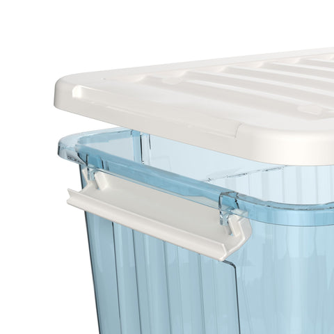 Cetomo 35L*4 Plastic Storage Boxes with Wheels, Lidded Storage Box with Secure Side Latches, PP Nestable and Stackable Clear Organizer for Home