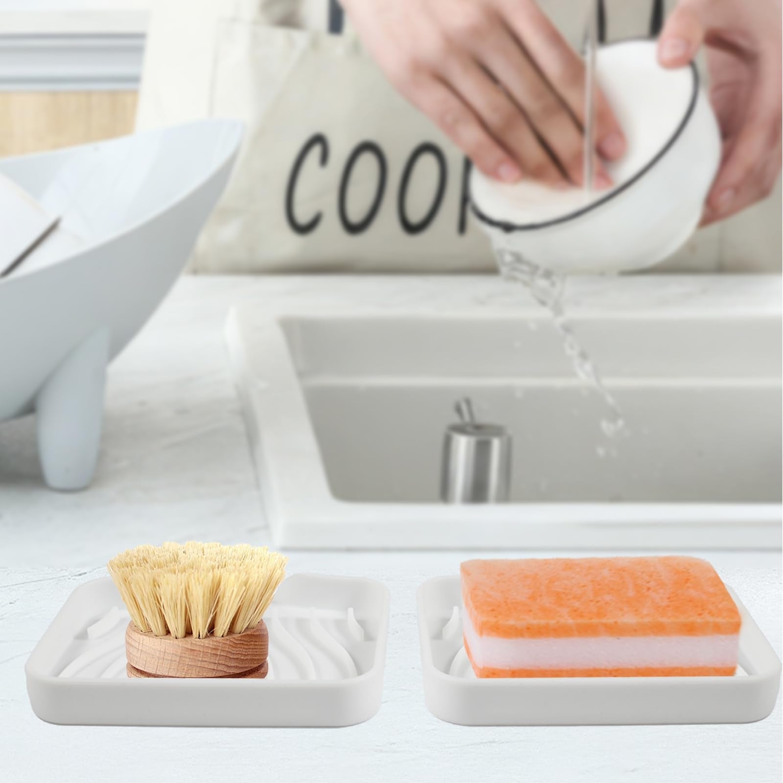 YoHyien 2 Pcs Silicone Soap Dish with Drainage, Anti-Slip Soap Holder, Self Draining Soap Tray for Shower, Bathroom & Kitchen
