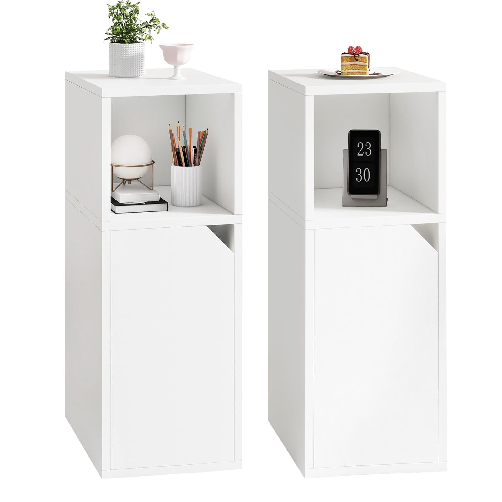 YMYNY Narrow Bedside Table Set of 2, Slim Side Table with Open Compartment and Door, Adjustable Shelf, Bedside Cabinet, for Bedroom, Living Room