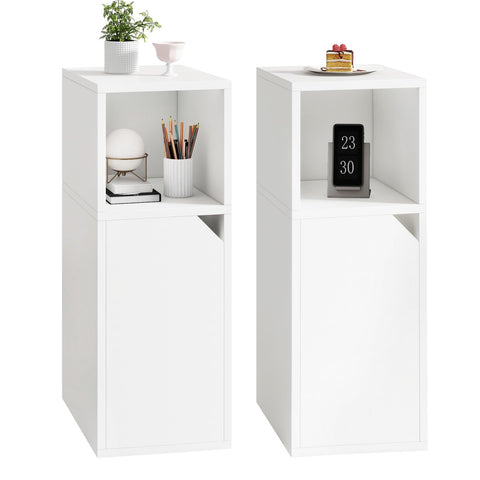 YMYNY Narrow Bedside Table Set of 2, Slim Side Table with Open Compartment and Door, Adjustable Shelf, Bedside Cabinet, for Bedroom, Living Room