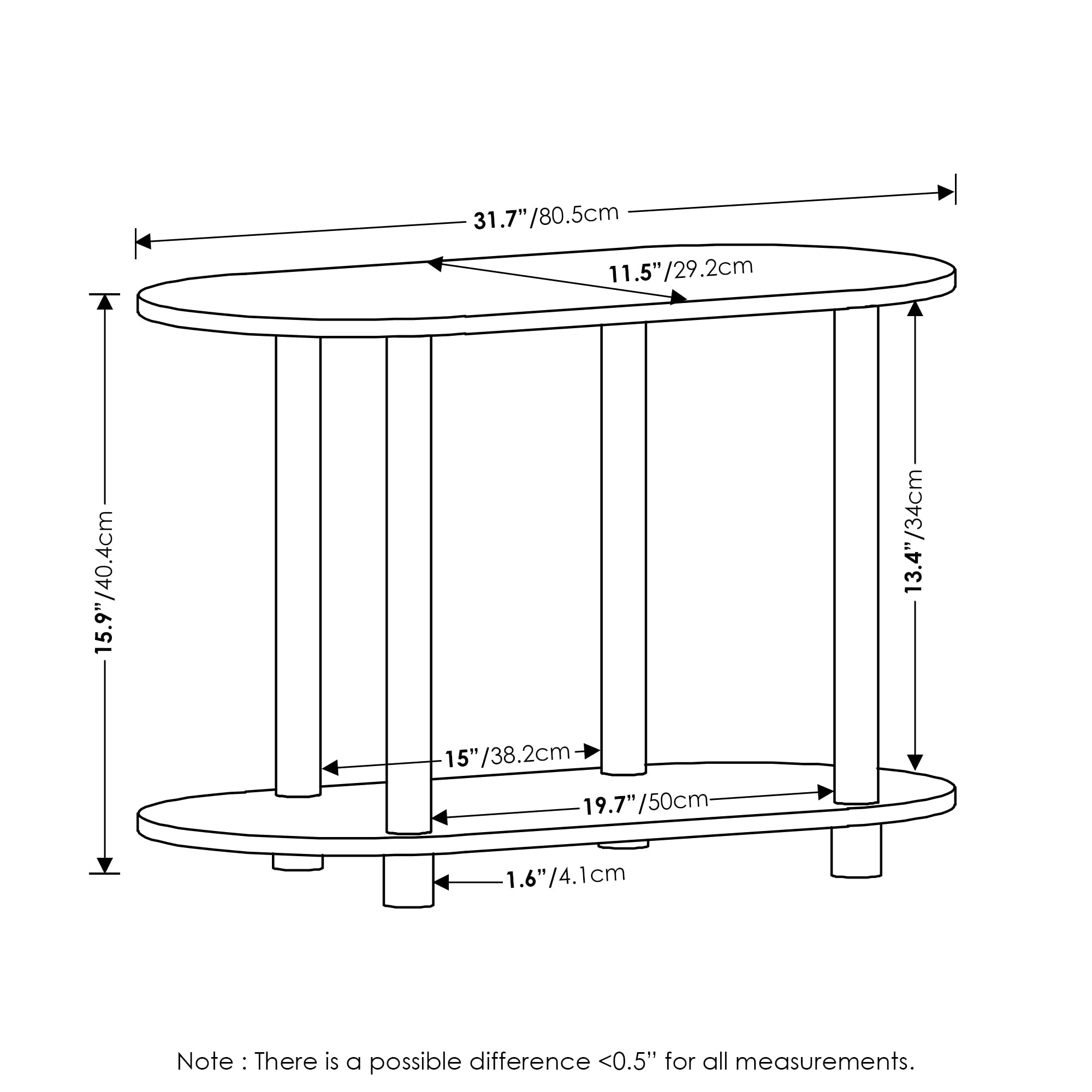 Furinno TURN-N-TUBE Oval Display Shelf, 4-Tier Book Shelf, Oval Storage Shelves, Toolless Open Shelves, Round Tubes, for Organization and Storage