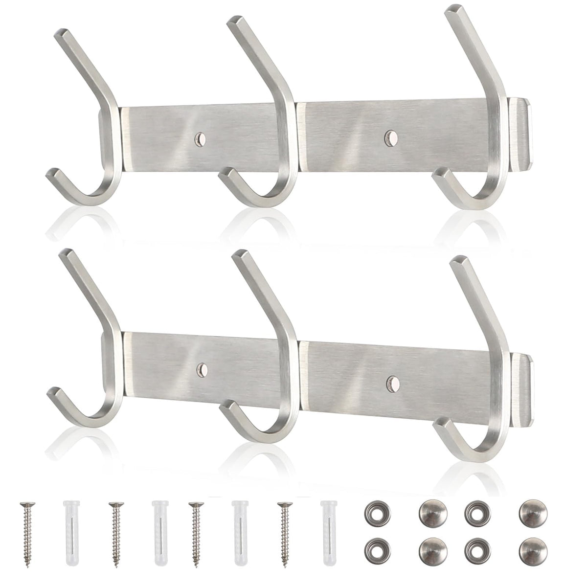 Qiannhee 2 Pack Coat Hooks Wall Mounted 3 Hooks Rustproof Wall Coat Rack 30CM up to 30KG Heavy Duty Coat Rack for Door SUS304 Stainless Steel Clothes