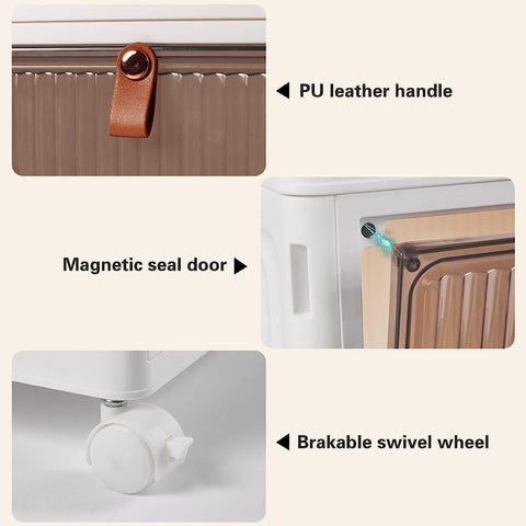 Cozyswan Dustproof Storage Box Shelf Plastic Bedside Table on Wheels, White Cupboard Clothes/Shoes Storage Books/Toys/Snack Organizer Cart for Living