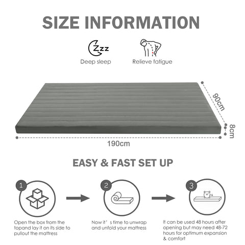 MeMoreCool Roll Up Floor Mattress Single 190x90cm, Dark Gary