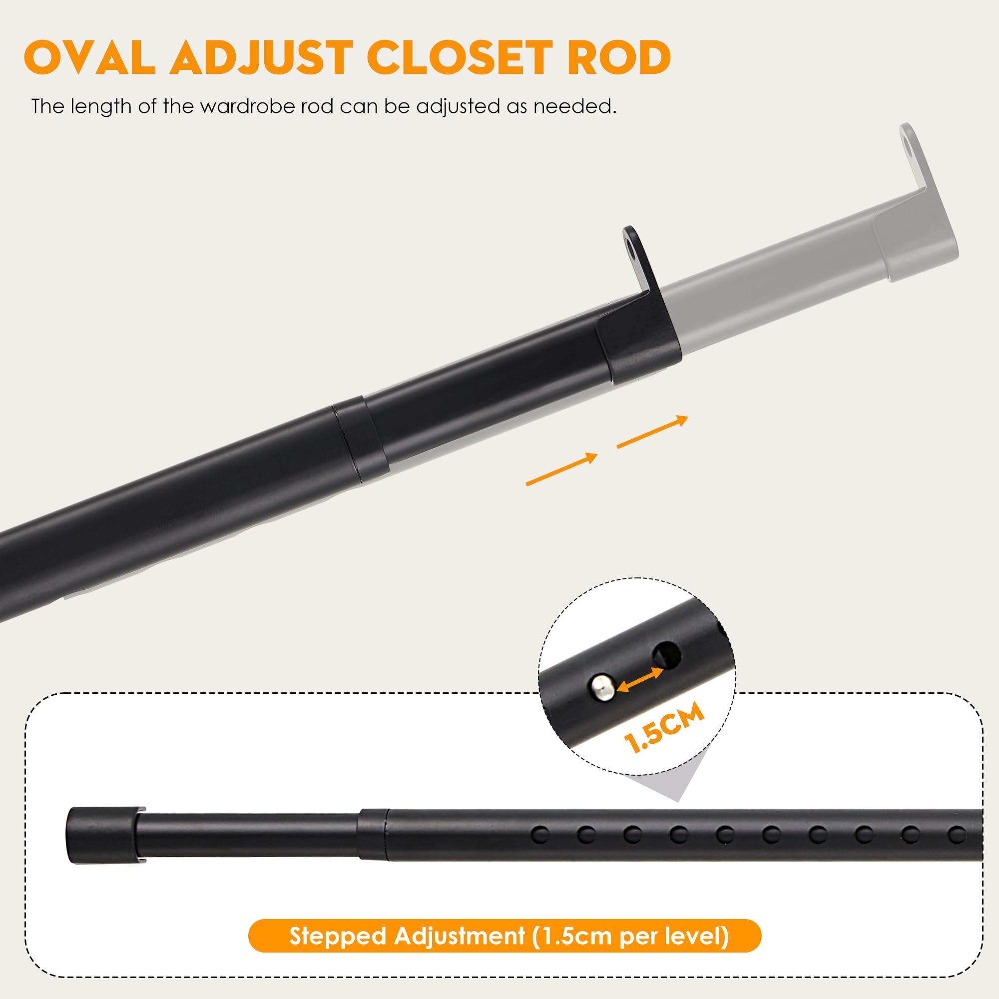 Poskena Adjustable Wardrobe Rail,Wardrobe Rails and Fittings, 43-191cm