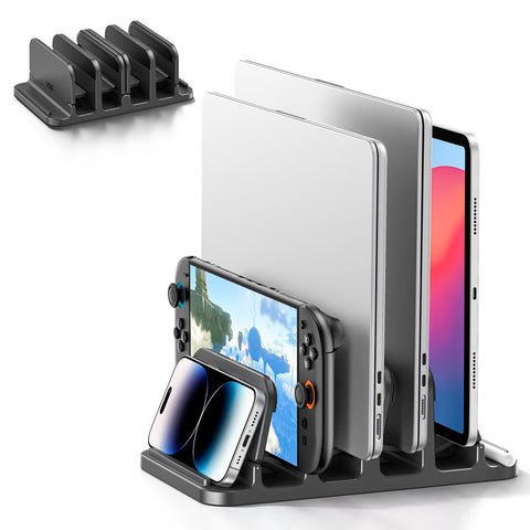 KDD Vertical Laptop Stand with 4 Slot,6-in-1 Laptop Holder Desktop Stand with Gravity Locking,Space-Saving Organizer for MacBook/Microsoft