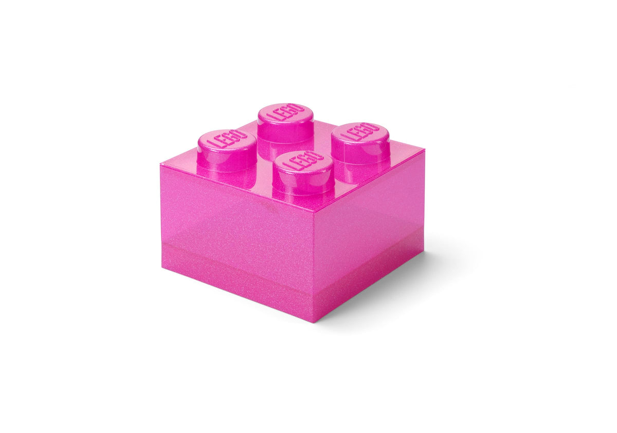 LEGO Storage Brick 4 Knobs Glitter Medium Violet - Stackable Plastic Storage Box with Lid for Kids and Adults Desk Organizer and Toy Box