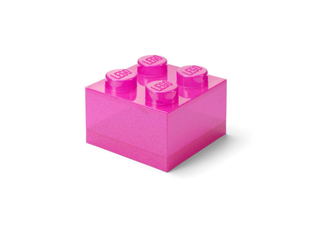 LEGO Storage Brick 4 Knobs Glitter Medium Violet - Stackable Plastic Storage Box with Lid for Kids and Adults Desk Organizer and Toy Box