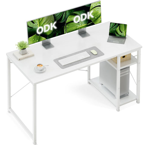 ODK Desk with Storage Shelves, Small Computer Desk, 120 x 48 cm, White