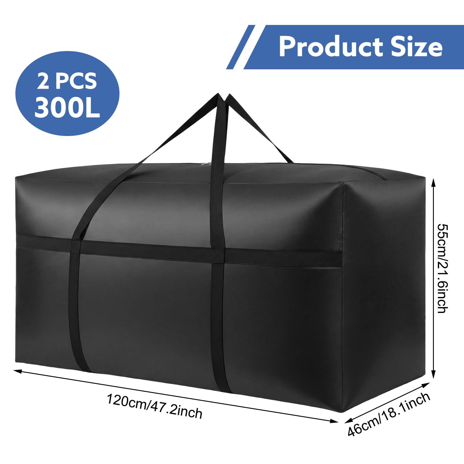 2 Pack 300L Oversize Moving Bags, Storage Bags, Moving Box with Zip, Blue