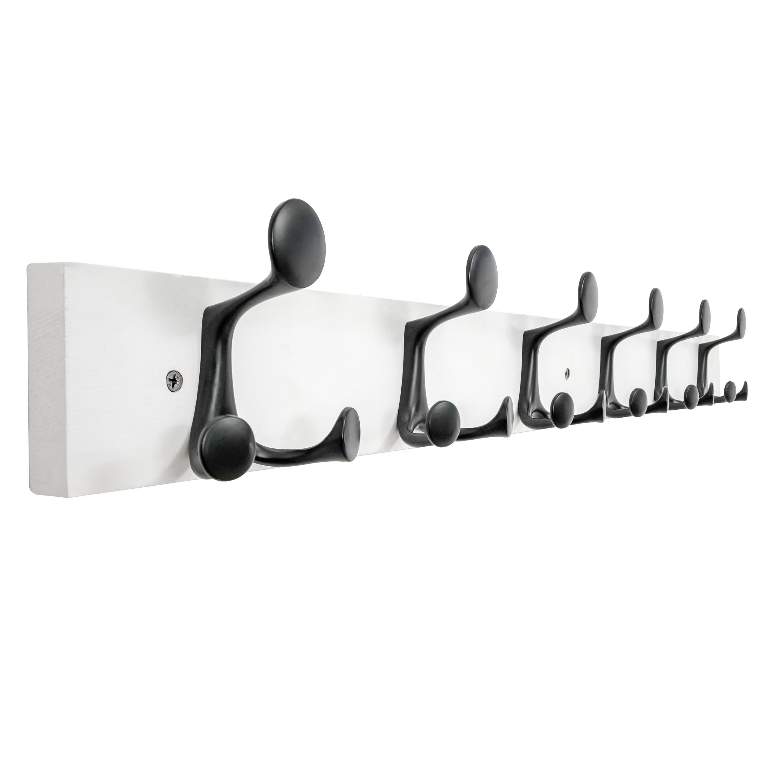 HONSKY Wall Mounted Coat Rack, 91cm White Pine Wood Base, 6 Black Sturdy Aluminium Alloy Triple Hooks(18 Hanging Points)