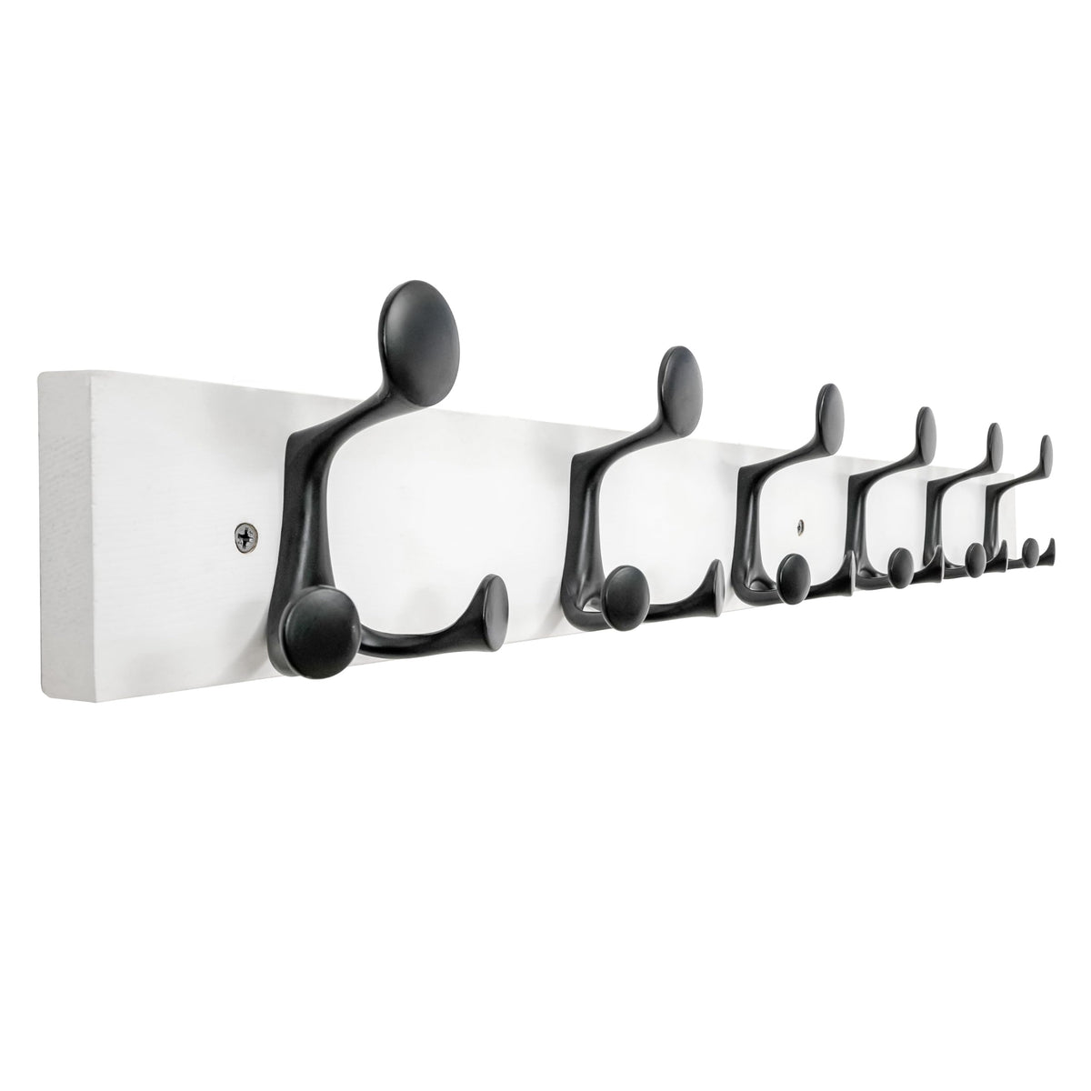 HONSKY Wall Mounted Coat Rack, 91cm White Pine Wood Base, 6 Black Sturdy Aluminium Alloy Triple Hooks(18 Hanging Points)