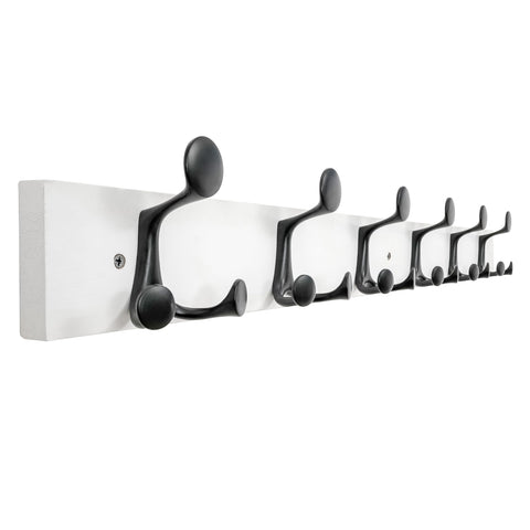 HONSKY Wall Mounted Coat Rack, 91cm White Pine Wood Base, 6 Black Sturdy Aluminium Alloy Triple Hooks(18 Hanging Points)