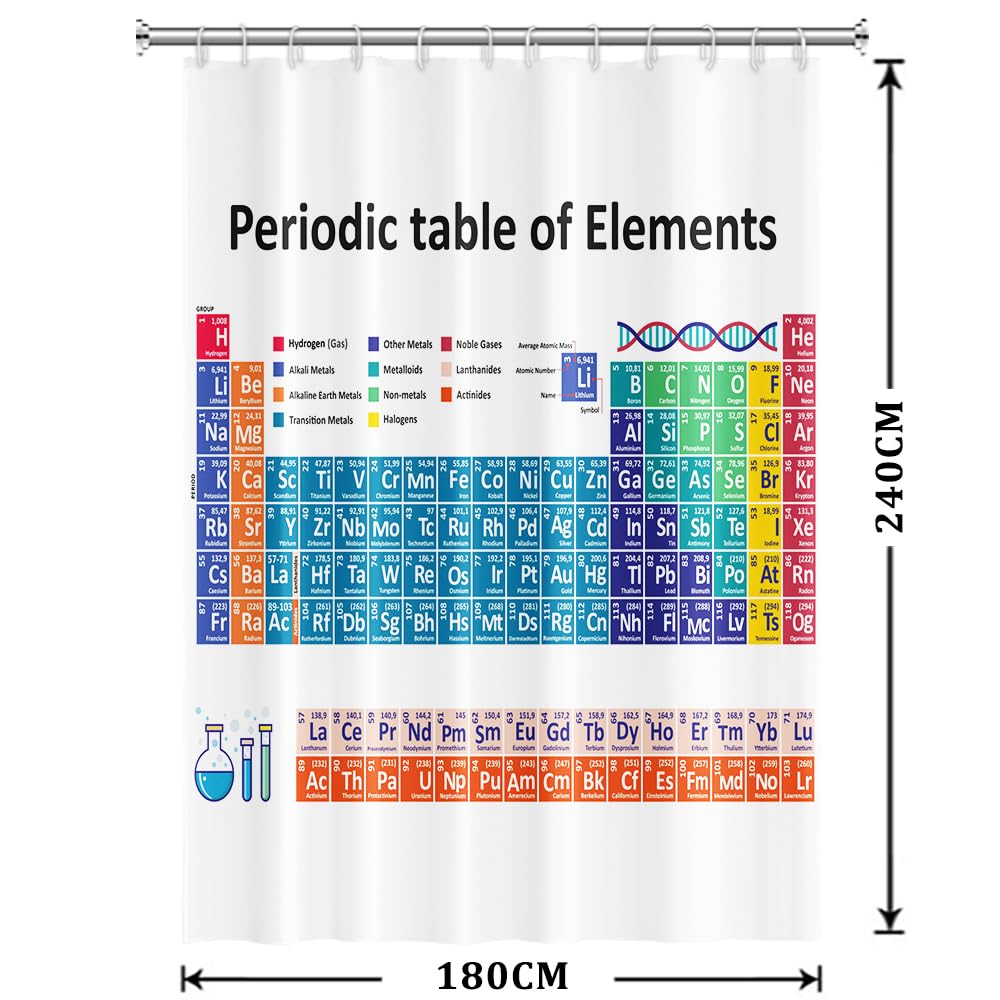 Xiaoterna Periodic Table of Elements Shower Curtain Abstract White Bathroom Curtain Chemical Element Table Water Repellant Washable Fabric for
