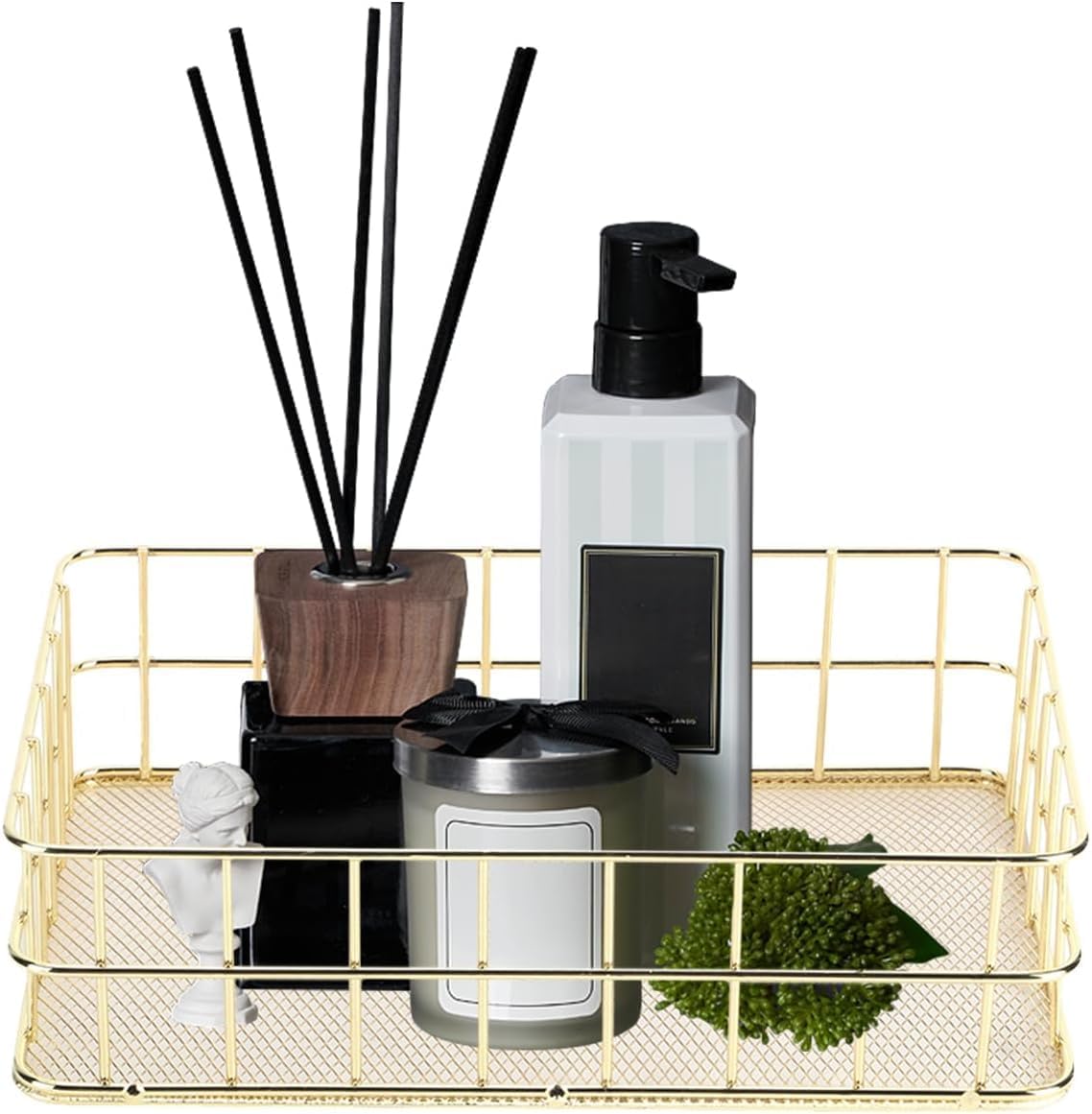 Hapivida Wire Storage Basket, 17x12x6cm Golden Desktop Metal Storage Basket Iron Grid Storage Tray Net Organizer Bins for Kitchen, Pantry, Bathroom