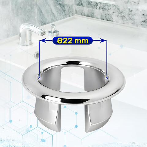 2x Bathroom Sink Overflow Ring Ø22mm - Sink Overflow Cover Chromed Plastic