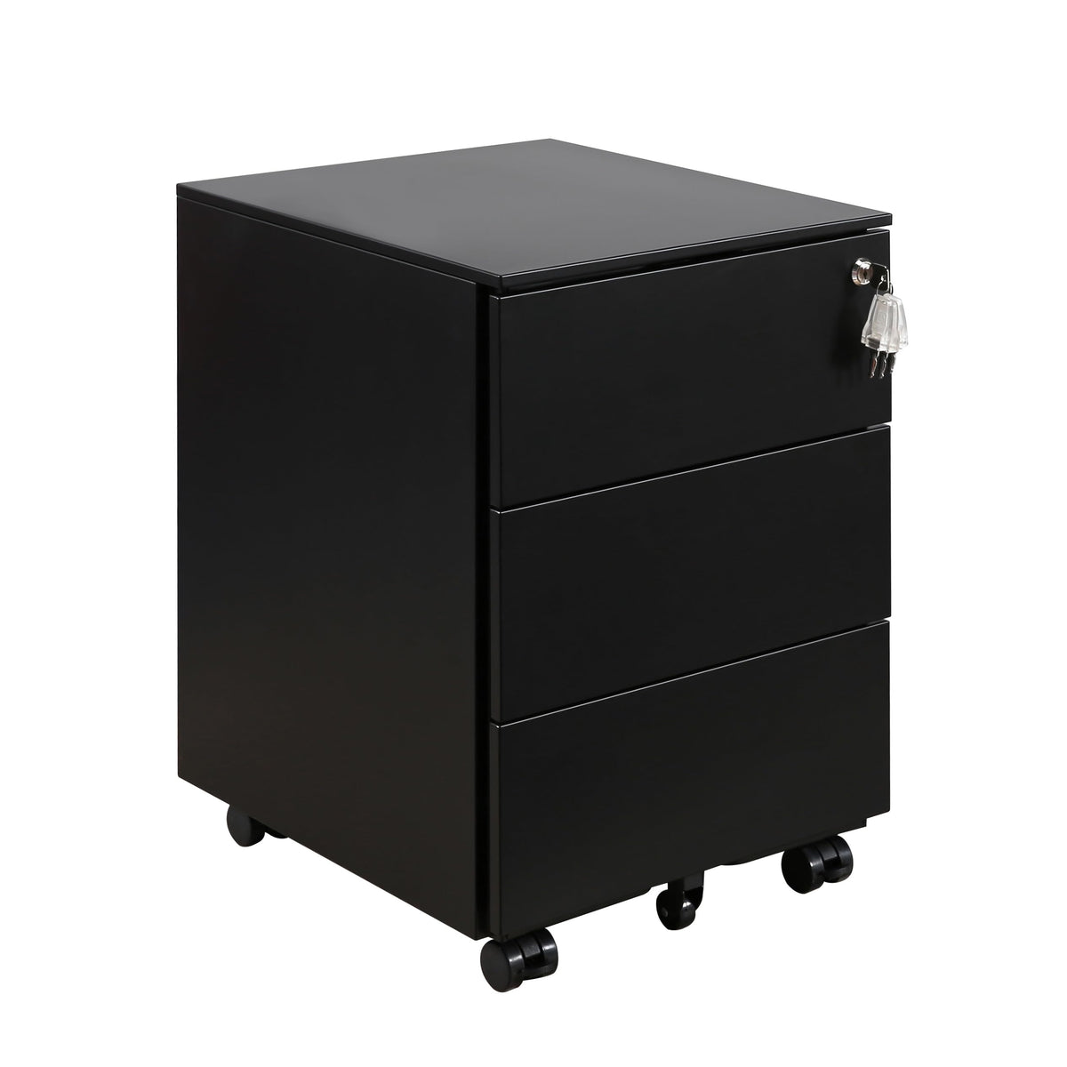 LVSTEEL 3-Drawer Mobile Filing Cabinet with Lock, Steel Office File Cabinet on Wheels, Under Desk Metal Cabinet, Fully Assembled, Black, 37x44x54cm