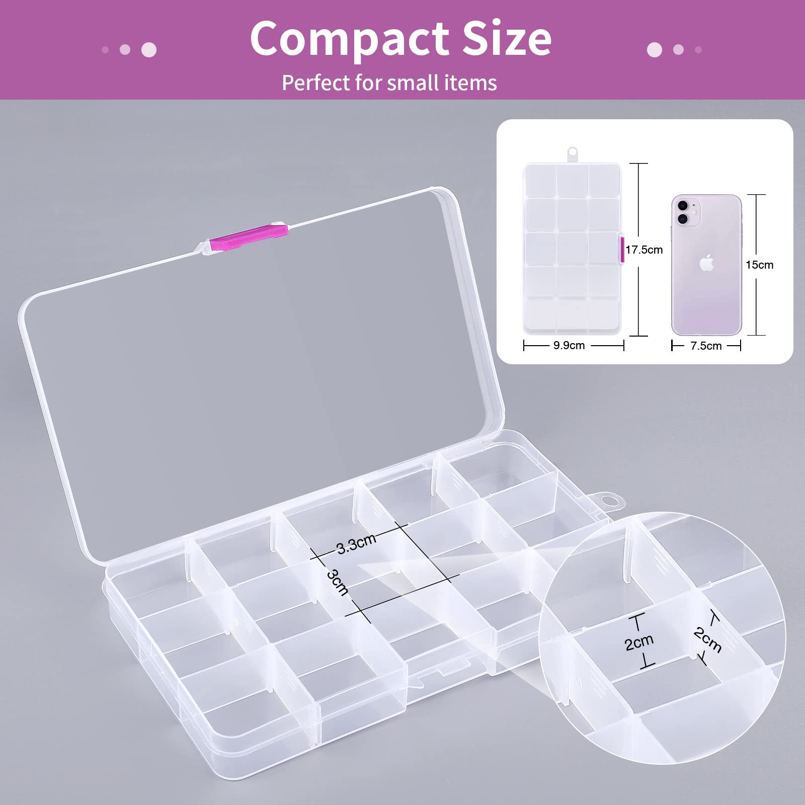 Opret 4 Pcs Bead Storage Box, 15 Grids Plastic Jewellery Organisers