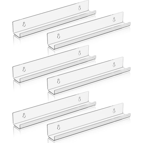 Dezzer 6 Pack Vinyl Record Shelf Wall Mount, 30.2 cm Acrylic Vinyl Holder for Album Record Storage & Display, Clear Floating Shelf for Kids Bookshelf