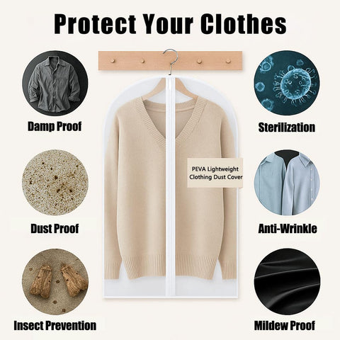 CNMTCCO Clothes Covers Protector Bags 6Pcs With Zip PEVA Translucent Garment Covers Set (60 X 100 Cm) For Suits, Dresses, Jackets, Shirts