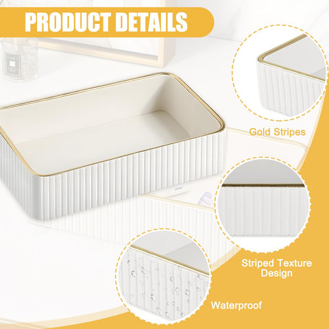 Cream PU Leather Valet Tray–Stylish Desk Organiser, Nightstand Storage for Keys Wallets Jewelry Watches