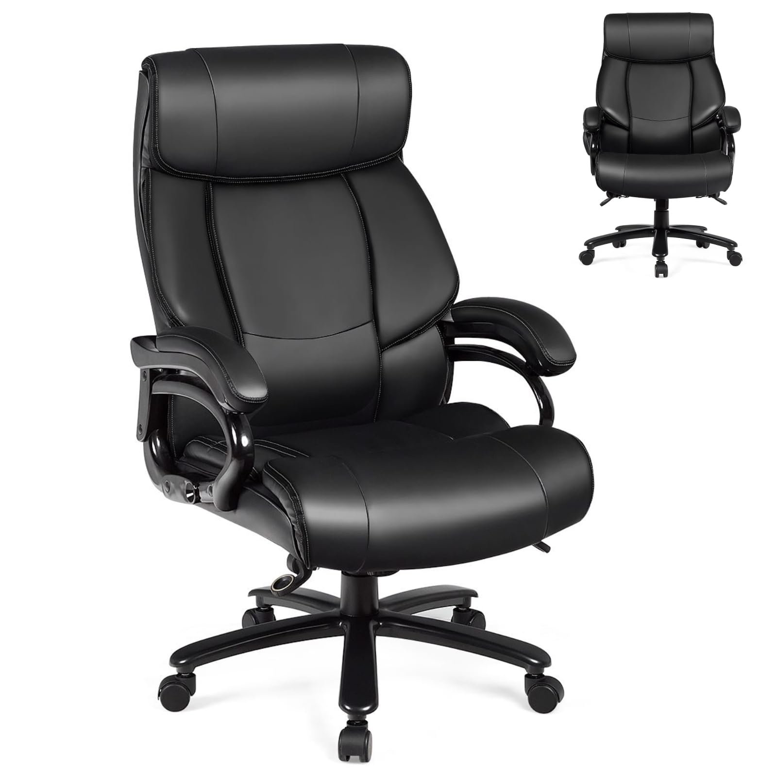 CASART PU Leather Office Chair, 300/400/500LBS Big and Tall Executive Chair with Rocking Backrest&Armrest, Heavy Duty Metal Base