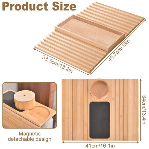 Duscdesp Bamboo Sofa Arm Tray, Anti-Slip Armchair Table, Couch Cup Holder Tray, Foldable, Collapsible, Rectangular, Bamboo A