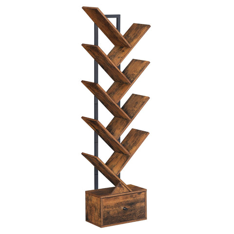 HOOBRO Tree Bookshelf with Drawer, 8-Tier Floor Standing Bookcase, Vertical Book Shelf, Book Storage Rack, for Living Room, Bedroom, Home Office