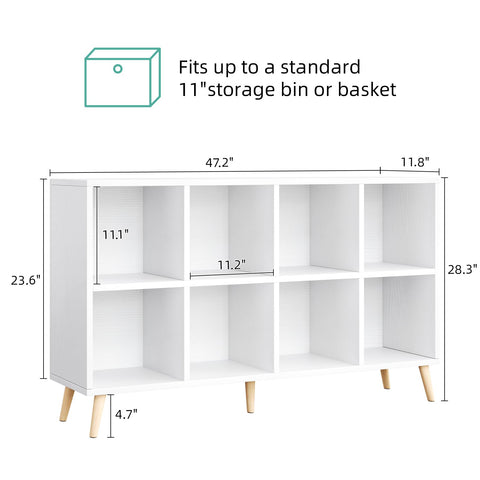 Flrrtenv 8-Cube Bookshelf 2 Tier Modern Bookcase with Legs, 120cm Wood Bookshelves Storage Organizer Shelf