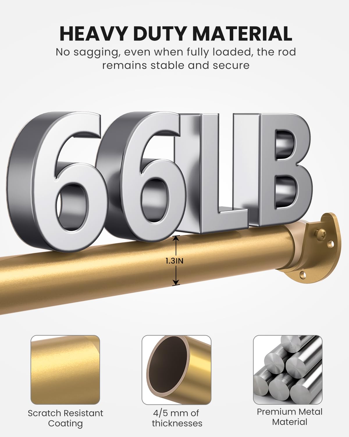 Wardrobe Rail, 43 to 135 CM Stepless Adjustable Metal Rails To Hanging Clothes, 3.3 CM Heavy Duty Wardrobe Rails and Fittings for Closet Wardrobes