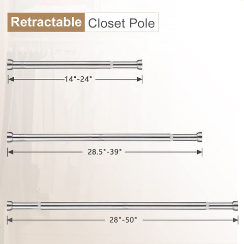 Harrms Wardrobe Rail, Extendable Clothes Rail Silver 71-127cm, Heavy Duty Wardrobe Pole and Fittings for hanging clothes