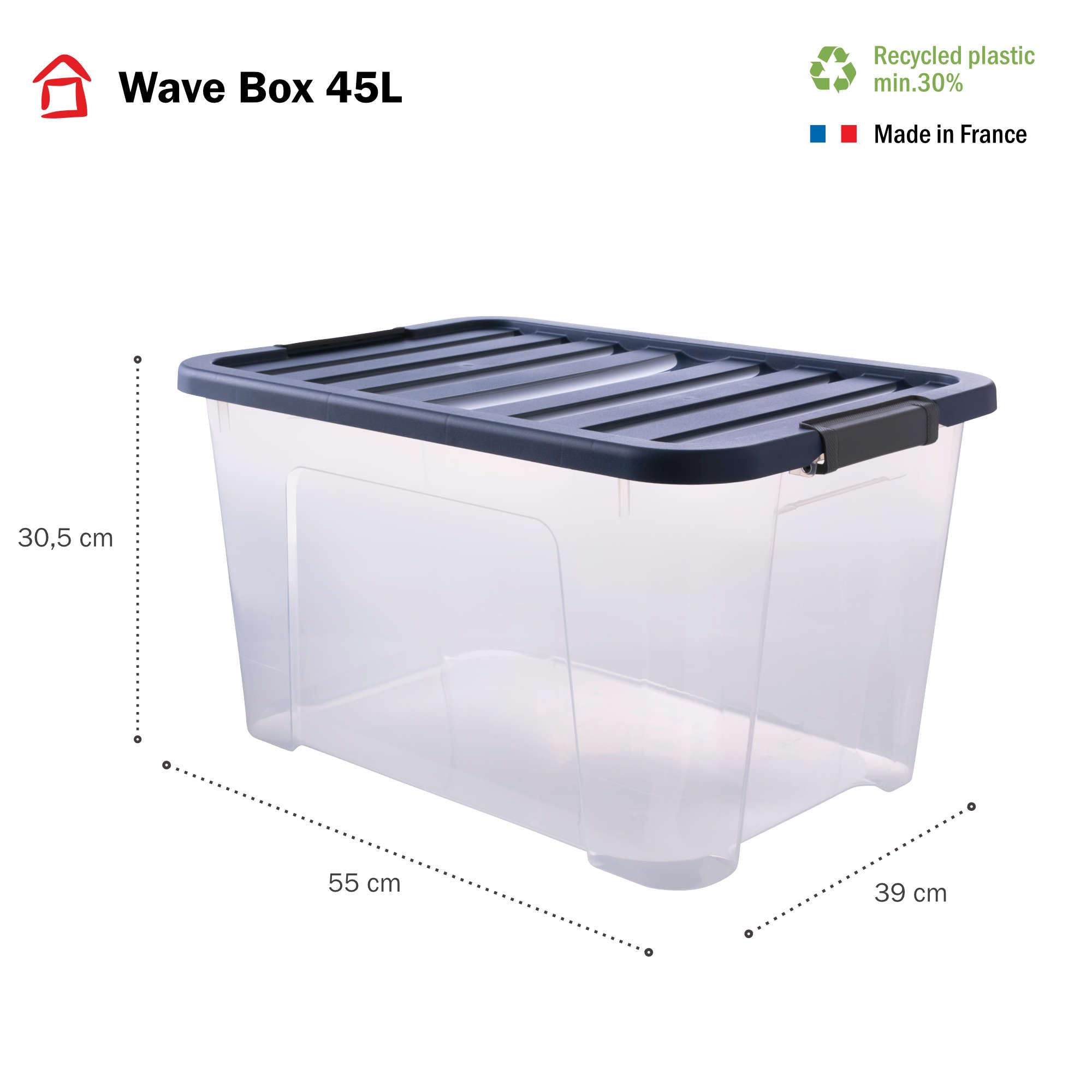 Sundis | Set of 6 Multi-Purpose Storage Boxes with Lids and Locks (6 x 45 Litres) - WAVE BOX