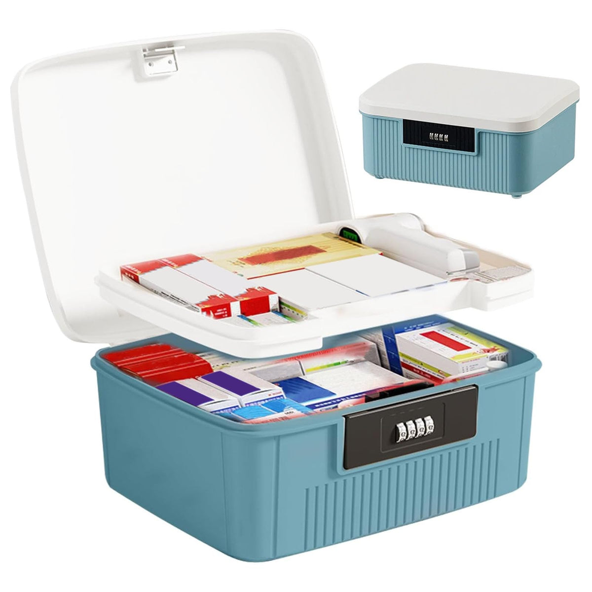 2 Layer Lockable Medicine Storage Box, 9LMedicine Box with Combination Lock
