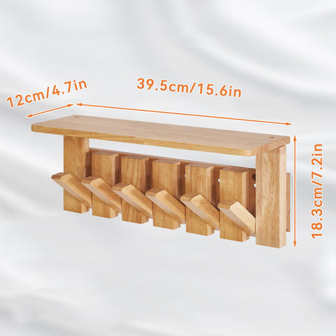 YMYNY Piano Key Coat Hooks Wall Mounted with Shelf, Natural, HWS008N