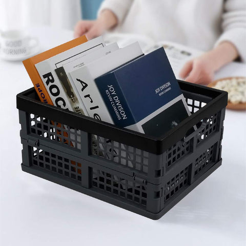 Leendines 3 Packs 15 Liter Folding Storage Crate, Collapsible Plastic Basket