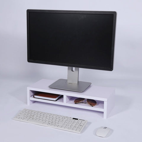 BONTEC Monitor Stand Riser 2 Tier Wooden Desk Shelf with Drawer, Ergonomic Computer Riser for Desk